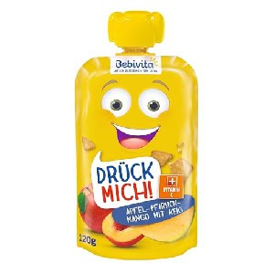 6x Bebivita Drück mich! Quetschbeutel Apfel-Pfirsich-Mango mit Keks 120g um 3,04 € statt 4,91 €