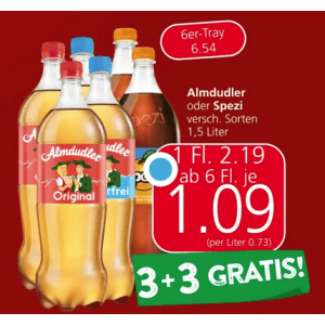 Almdudler 1,5L Flasche um je 1,09 € statt 2,19 € ab 6 Stück bei Spar