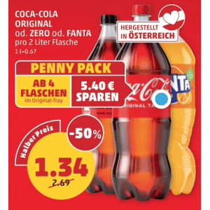 Coca Cola 2L Flasche um je 1,34 € statt 2,69 € ab 4 Stück bei Penny