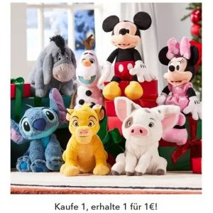 Disney Shop – Ausgewählte Kuscheltiere: Kaufe 1, erhalte 1 für 1€ + gratis Versand