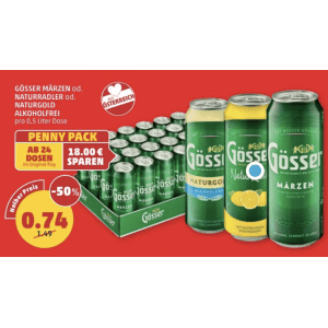 Gösser Radler Dose um je 0,74 € statt 1,49 € ab 24 Stück bei Penny