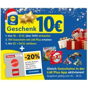 Lidl – 10 € Gutschein gratis ab 100 € Einkaufswert (16. – 21.12.)