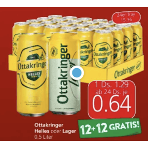 Ottakringer Helles Dose um je 0,64 € statt 1,29 € ab 24 Stück bei Spar