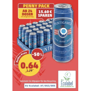 Puntigamer Bier Dose um je 0,64 € statt 1,29 € ab 24 Stück bei Penny