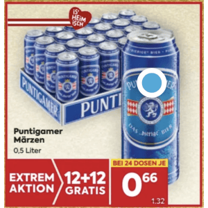 Puntigamer Bier Dose um je 0,66 € statt 1,32 € ab 24 Stück bei Billa