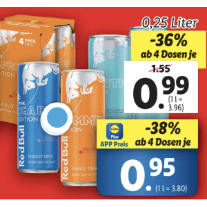 Red Bull (div. Sorten ab 4 Dosen) um 0,95 € statt 1,55 € bei Lidl