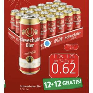 Schwechater Bier Dose um je 0,62 € statt 1,25 € ab 24 Stück bei Spar