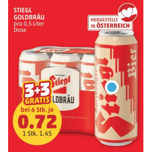 Stiegl Bier Dose um je 0,72 € statt 1,45 € ab 6 Stück bei Penny