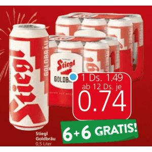 Stiegl Bier Dose um je 0,74 € statt 1,49 € ab 12 Stück bei Spar