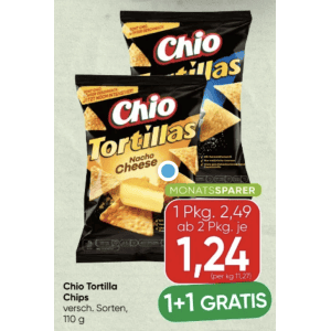 Chio Tortilla Chips (div. Sorten) um je 1,24 € statt 2,49 € ab 2 Stück (1+1) bei Spar