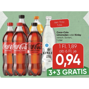 Coca Cola 1L Flasche um je 0,94 € statt 1,89 € ab 6 Stück bei Spar