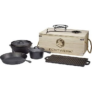 ECHTWERK 7-teiliges Dutch Oven Set aus Gusseisen in Holzkiste um 51,93 € statt 72,38 €