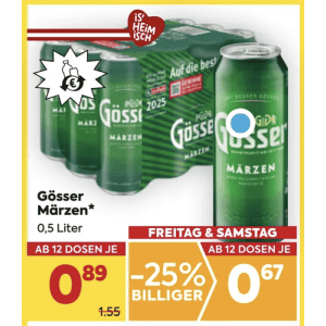 Gösser Naturradler um je 0,67 € statt 1,55 € ab 24 Stück bei Billa