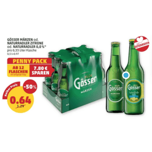 Gösser Radler Flasche um je 0,64 € statt 1,29 € ab 12 Stück bei Penny