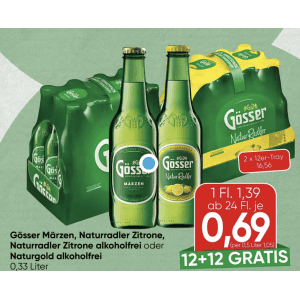 Gösser Radler Flasche um je 0,69 € statt 1,39 € ab 24 Stück bei Spar