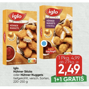 Iglo Hühner Nuggets / Sticks um je 2,49 € statt 4,99 € bei Spar