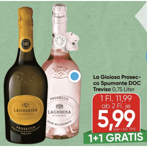 La Gioiosa Prosecco um je 5,99 € statt 11,99 € ab 2 Stück (1+1) bei Spar