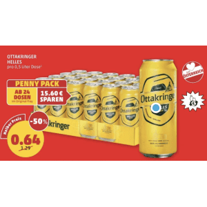 Ottakringer Helles Dose um je 0,64 € statt 1,29 € ab 24 Stück bei Penny