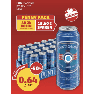 Puntigamer Bier Dose um je 0,64 € statt 1,29 € ab 24 Stück bei Penny