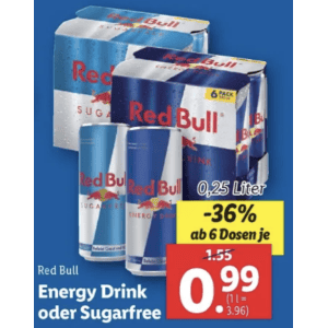 Red Bull (div. Sorten ab 6 Dosen) um 0,99 € statt 1,55 € bei Lidl