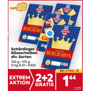 Schärdinger Scheiben um je 1,44 € statt 2,89 € ab 4 Stück (2+2) bei Billa