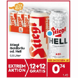 Stiegl Bier Dose um je 0,74 € statt 1,49 € ab 24 Stück bei Billa & Billa Plus