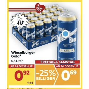 Wieselburger Dose um je 0,69 € statt 1,44 € ab 24 Stück bei Billa